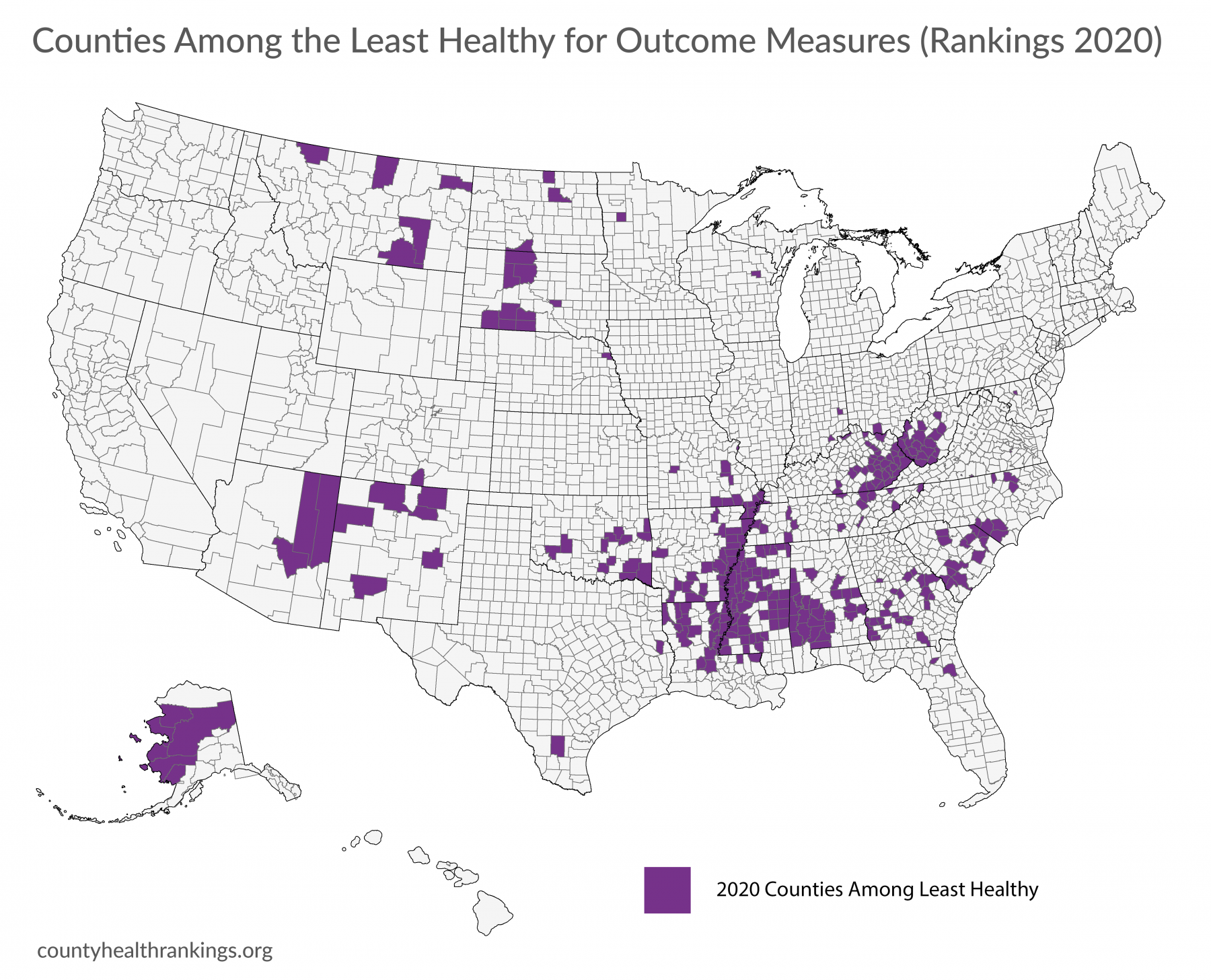 Map of 2020 least healthy outcomes
