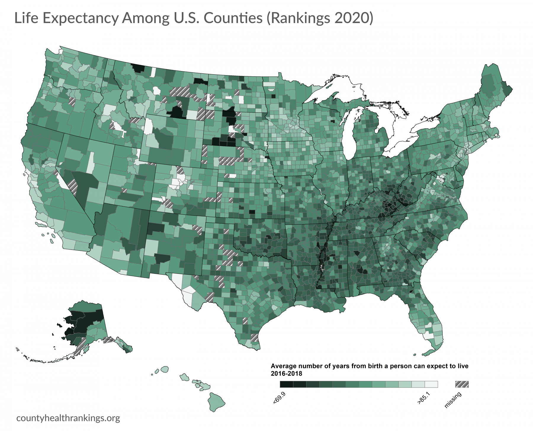 Map of life expectancy in us counties